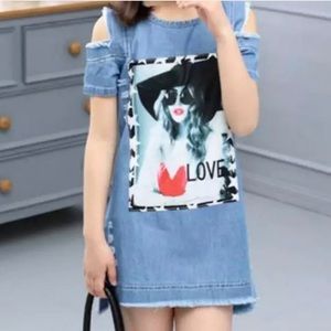 “ off shoulder “ jean dress